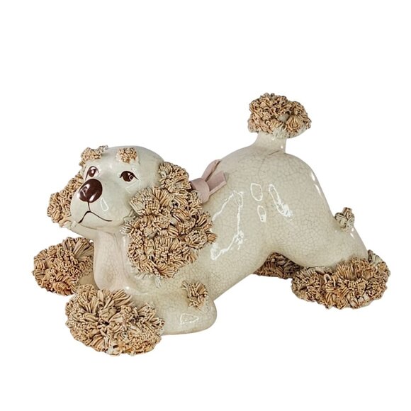 Vintage Spaghetti Cocker Spaniel Figurine Pink Bow MCM *Chipped* - Picture 1 of 8